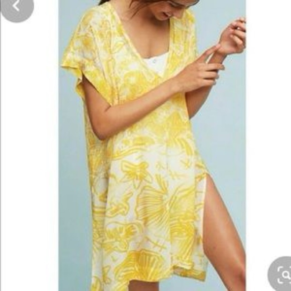 Anthropologie’s Lilka Nadyia Yellow and White Printed Kaftan Swim Coverup in S
